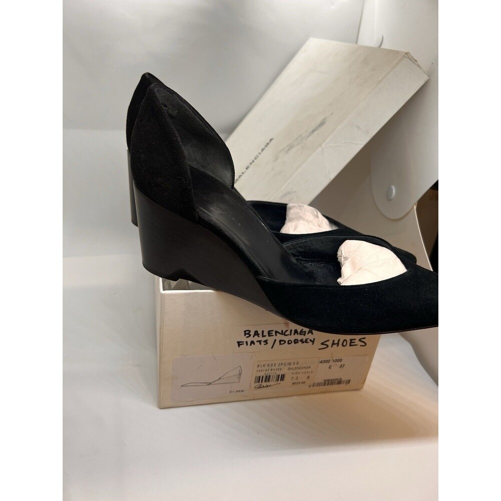 Balenciaga D'Orsay Wedge Heels Black Suede 37